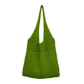Detail of green knit tote bag featuring a diamond geometric pattern and mesh weave upper - Grass Green