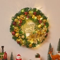 Ghirlanda di Natale con luci LED, fiori dorati e palline rosse su aghi di pino verde - Modello C (Senza Luci)