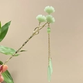 Goldene Ginkgoblatt-Haarnadel mit smaragdgrünen Quasten für Hanfu und China-Stil - Smaragdgrünes Ginkgoblatt Quaste Stil (5772)