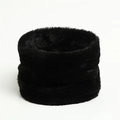 Close-up detail of soft black faux fur neck warmer with thick plush texture - Black