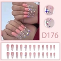Rosa Ombré künstliche Nägel mit 3D-Kristall-Schmetterling und Herz-Strasssteinen in Ballerina-Form - Rosa Farbverlauf 3D Strass (D176)