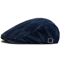 Vintage donkerblauwe denim baret met witte stiksels en verstelbare metalen gesp - Verstelbaar / Donkerblauw