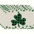 Close-up of Saint Patrick's Day linen placemats featuring checkered shamrock print - Large Plaid Shamrock Design (11) / 30x45cm