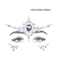 Detailed view of iridescent face jewels with teardrop rhinestones on eye line art - Iridescent Pearl Crown (DA-25-2)