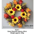 60cm Herbstkranz mit Sonnenblumen, Äpfeln und Ahornblättern auf natürlichem Zweigring - Sonnenblumen Apfel Kranz (Stil C) / 60CM