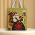 Detail of green canvas tote bag with festive Santa Claus and Happy New Year print - Style 17