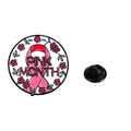 Pink ribbon enamel pin with Pink Month lettering and floral design for breast cancer awareness - Pink Month Wreath Style (C2661-2)
