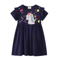 Marineblaues Mädchenkleid mit Pailletten Einhorn Stickerei und Tüllrock Details - 2T (Höhe 80-90cm) / Dunkelblau (67337)