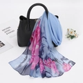 Summer georgette beach scarf with pink floral pattern on blue lightweight fabric - 160*50CM / YSY071-1# Blue