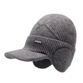 Gorro de invierno de punto gris oscuro para hombre con forro polar y orejeras térmicas - Gris claro