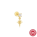 S925 sterling silver gold stud earring featuring a cz stone and north star charm - Gold Starburst