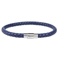 Blue braided leather bracelet with a silver magnetic metal clasp on a white background - Navy Blue