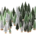 Assorted mini bottle brush Christmas trees in green and white on wooden bases - Set 10 - Green 30PCS