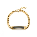 Polished 18K gold plated Cuban chain bracelet featuring a black rectangle bar and lobster clasp - Curved Bar Box Chain / Gold