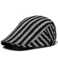 Classic striped duckbill beret in breathable linen cotton with adjustable metal buckle - Adjustable / Gray