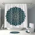 Mandala pattern bathroom set with teal geometric waterproof shower curtain and rugs - Shower Curtain 90x180 / Cyan & Cream Mandala (kq010)
