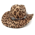 Cappello da cowboy leopardato classico con fascia intrecciata e fibbie in metallo argento - M(56-58cm) / Stampa leopardata