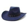 Navy blue wool felt jazz hat with silver star rivets and black leather band - M(56-58cm) / Navy Blue
