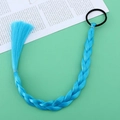 Detailed view of blue braided hair extension with black elastic band on soft background - Dark Blue