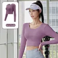 Slim fit berry purple long sleeve yoga crop top with thumbholes for women - S / Tops / Berry Purple
