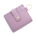 Purple lychee pattern leather card holder with scalloped edge and golden key ring - C7 Light Purple