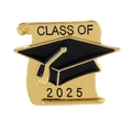 Spilla laurea 2025 con tocco e pergamena in smalto dorato e nero per diplomati - C3020-Class of 2025 Rotolo e Tocco