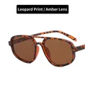 Retro oversized double bridge sunglasses with leopard print frame and tea lenses - Leopard / Brown