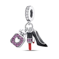 Detail of silver charms featuring a pink perfume bottle, red lipstick and black high heel - Fancy High Heels & Lipstick 3-Piece Set