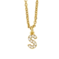 Macro detail of gold plated letter S pendant with sparkling zircon stones and thin chain - S / Gold