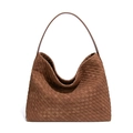 Braune geflochtene Hobo-Tasche aus Leder mit mattem Vintage-Finish und großem Volumen - Braun