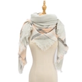 Green and pink plaid grid square scarf with tassel edges in soft fabric - Light Grey and Pink Plaid