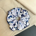 Elegant double-layer lace scrunchie with blue-white panda pattern and dark blue trim - Q546-5 Light Purple Panda