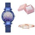 Orologio donna blu cielo stellato con cinturino magnetico e set bracciale oro rosa - Set Orologio Blu + Confezione Regalo