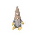 Christmas gnome doll with brown knit heart hat and grey beard in sitting pose - Male (Beard) / Brown