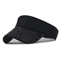 Detail of black sun visor with sparkling rhinestones on the brim and cotton texture - Head Circumference 55-60cm / Flash Black