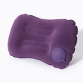 Purple inflatable travel U-shaped neck pillow with integrated manual press pump - Flocking/Velvet / Square Pillow / Deep purple