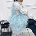 Chic light blue faux fur heart-shaped shoulder bag with long shaggy plush texture - Sky Blue
