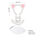 White plush cat ear headband set with matching bowtie, long tail and sequined tutu skirt - White Cat 3Pcs Set with White Star Tutu Skirt