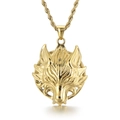 Colgante de cabeza de lobo dorado con cadena de cuerda para hombre en acero inoxidable - Collar Dorado + Cadena de Cordón