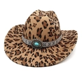 Cappello da cowboy con stampa mucca, fascia etnica turchese e tesa rialzata per l'esterno - M(56-58cm) / Stampa leopardata