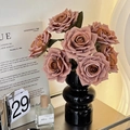 Artificial dark pink roses in a black ceramic gourd vase for home table decoration - Black Glass Vase + Coffee Brown Bouquet