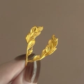 18k gold plated laurel leaf open ring with detailed natural textures for women - Leaf Ear Hook / Gold
