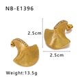 18K gold plated titanium steel fan-shaped pleated earrings with sparkling zircon - Fan Ripple Zirconia Style (NB-E1396)