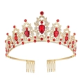 Dettaglio corona da sposa con cristalli rossi a goccia e base in lega dorata - Oro Pietra Rossa