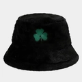 Sombrero de pescador de felpa negra con bordado de trébol verde para invierno cálido - Talla única / Negro