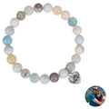 Pink zebra stone bracelet with silver heart projection pendant for photo customization - Amazonite Bracelet