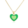 Close-up of dual-layer green enamel heart pendant with 18K gold plated chain - 22115-Green Shades