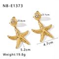 Detailed view of starfish earrings with shell inlay including exact measurements and weight - Gold Starfish Abalone Shell Style (NB-E1373)