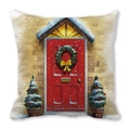 Christmas tree pillow cover featuring a festive red door with green wreaths and white snow - 18x18 Inch / 37