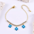 Golden Evil Eye flower bracelet with blue enamel charms and sparkling crystals - Blue Flower